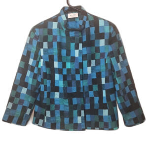 Akris Punto Plaid Jacket Lapis Juniper Cotton Business Designer Size 6